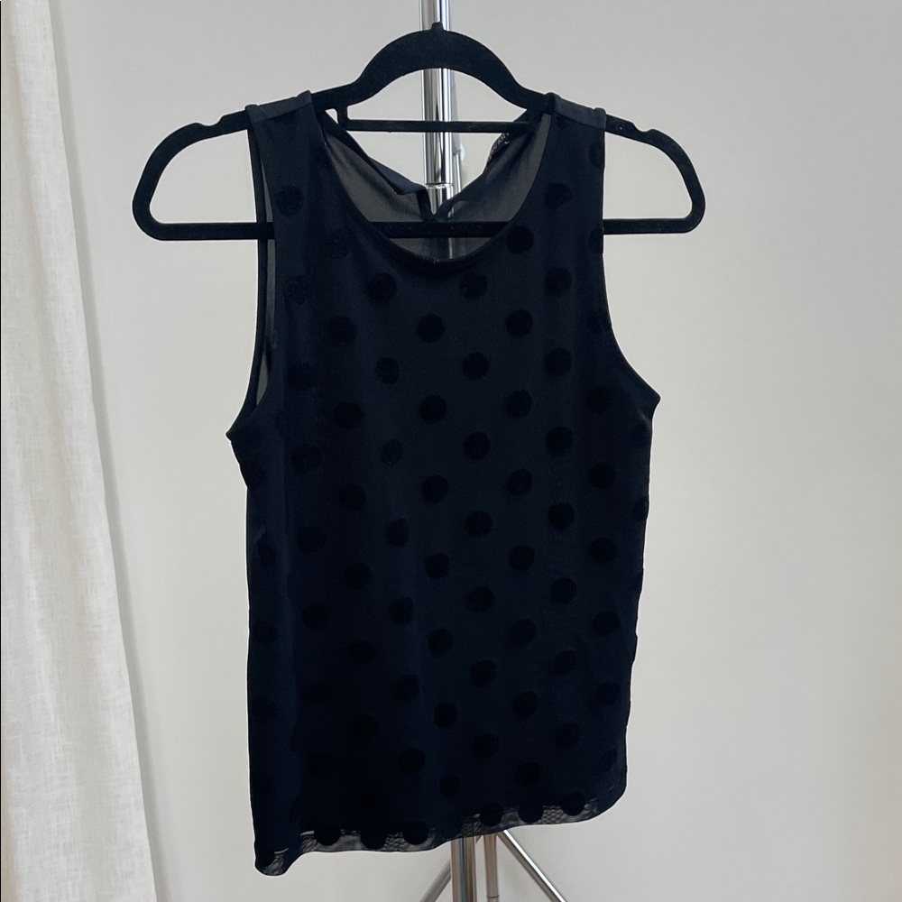 J. Crew Factory Black Sheer Polka Dot Tank Top